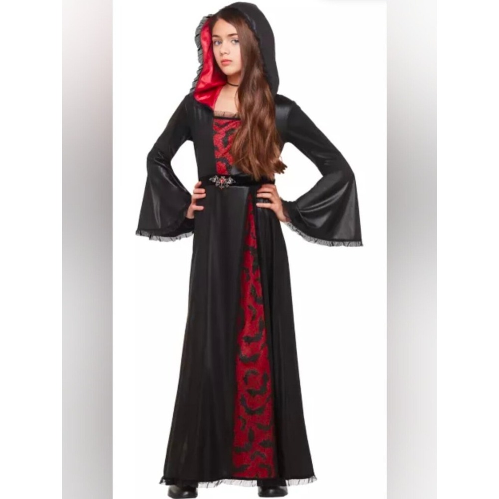 Spirit Halloween Kids Bat Vampiress Costume - Medium with necklace